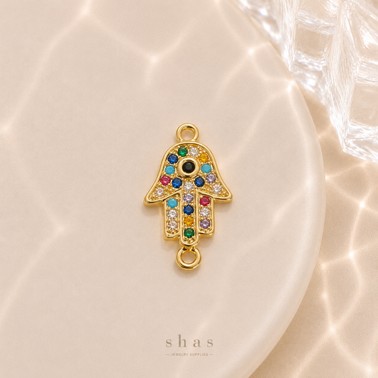 GPC18E Hamsa Zircon Connector Charm ( 1 PC ) Premium Plated