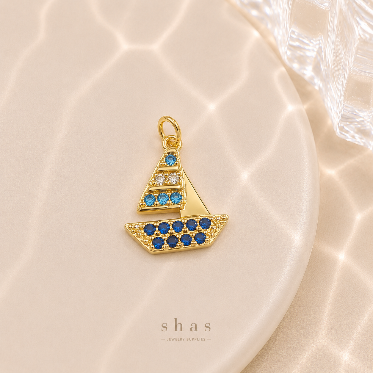 GPC18F Boat Zircon Pendant Charm ( 1 PC ) Premium Plated