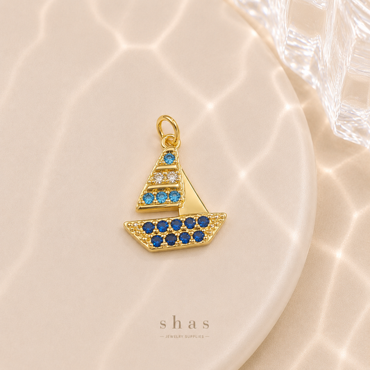GPC18F Boat Zircon Pendant Charm ( 1 PC ) Premium Plated