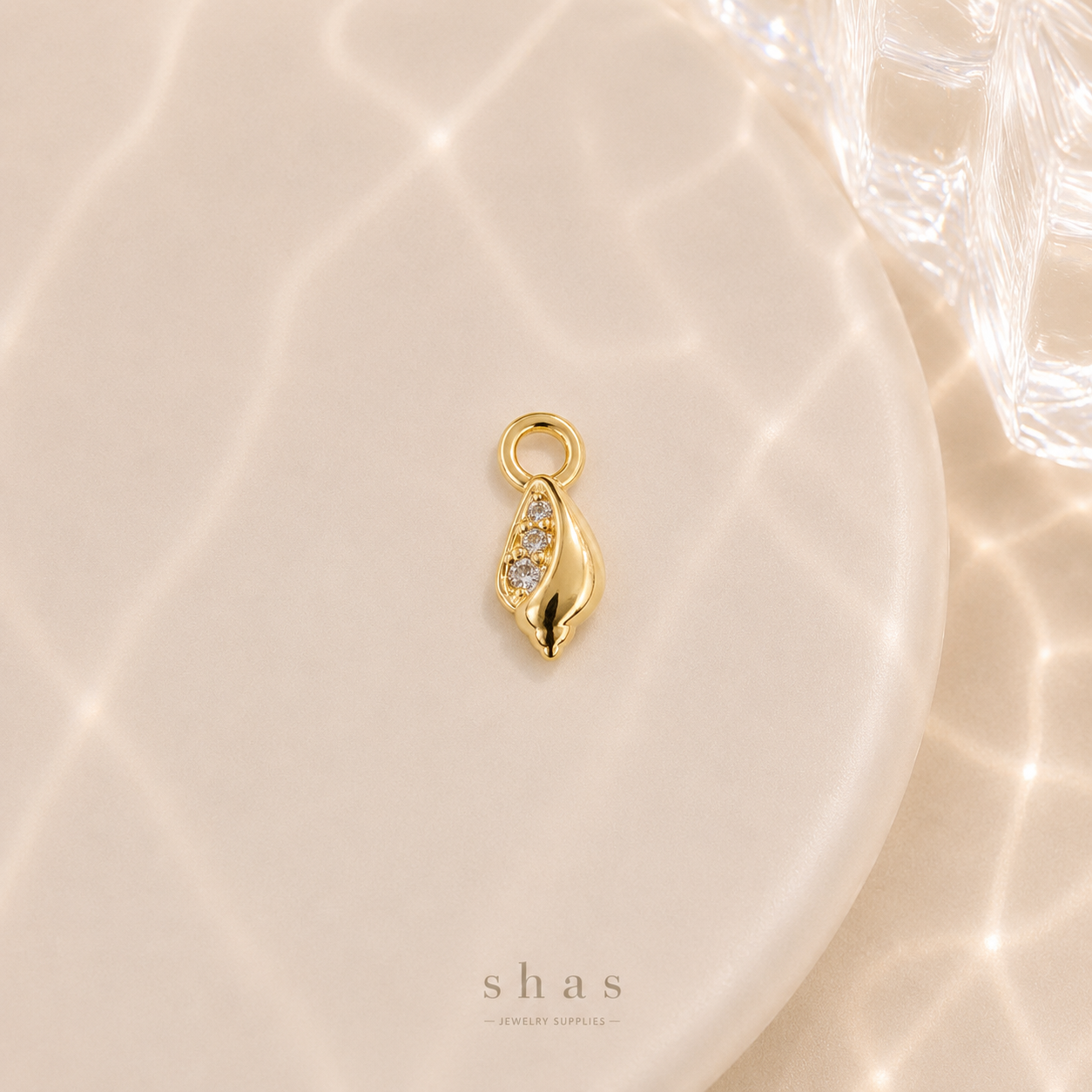 GPC18G Tiny Shell Zircon Charm ( 1 PC ) Premium Plated