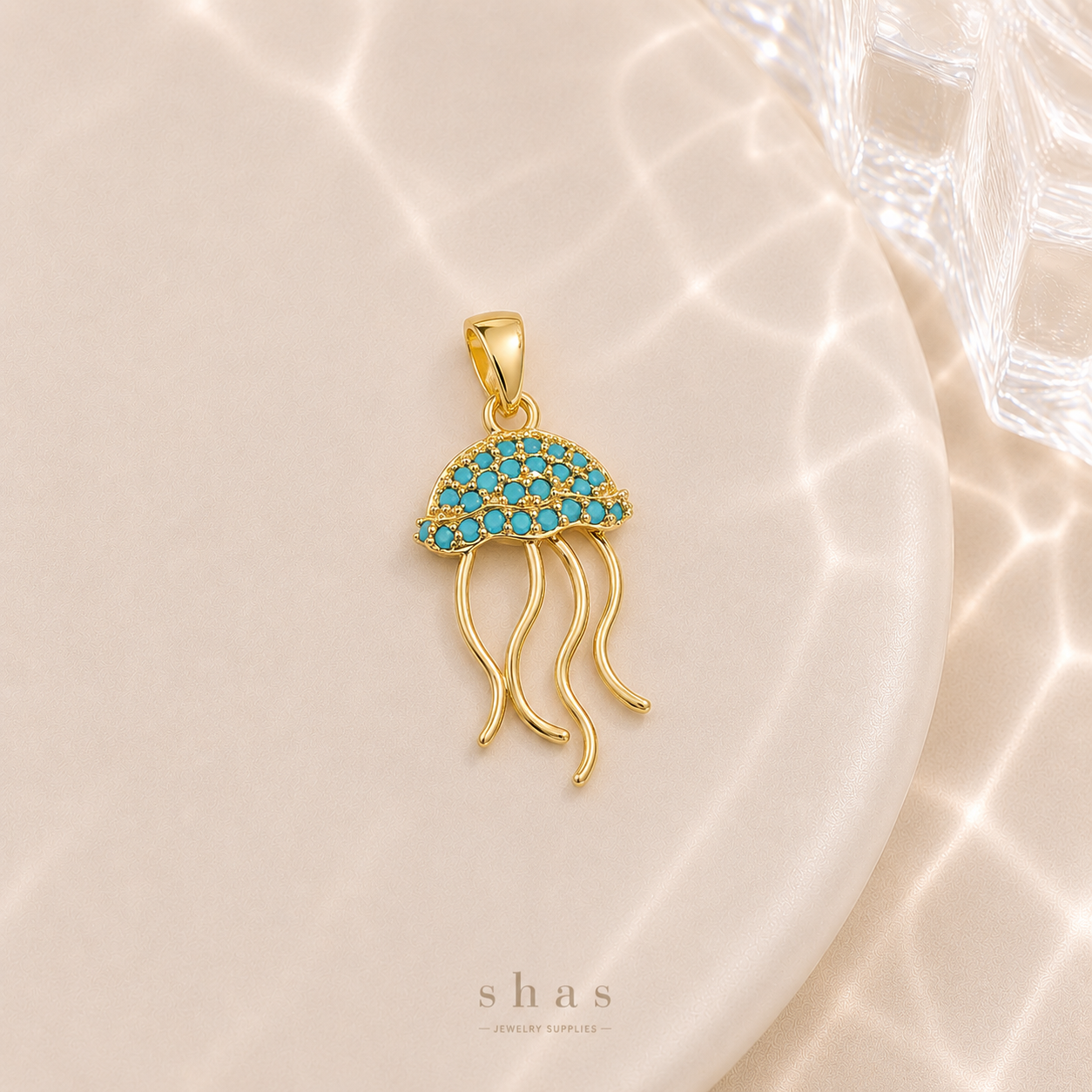 GPC18H Sea Jelly Fish Zircon Pendant Charm ( 1 PC ) Premium Plated