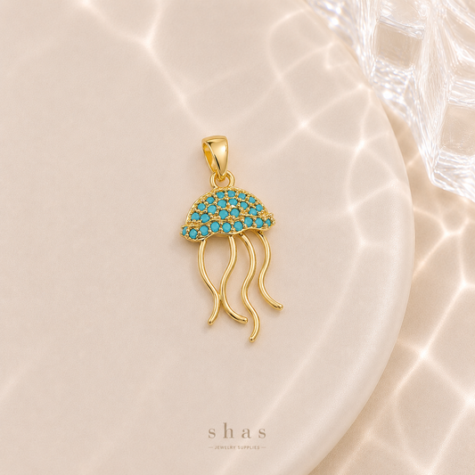 GPC18H Sea Jelly Fish Zircon Pendant Charm ( 1 PC ) Premium Plated