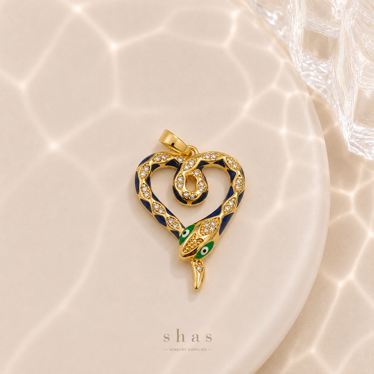 GPC18J Heart Snake Zircon Pendant Charm ( 1 PC ) Premium Plated
