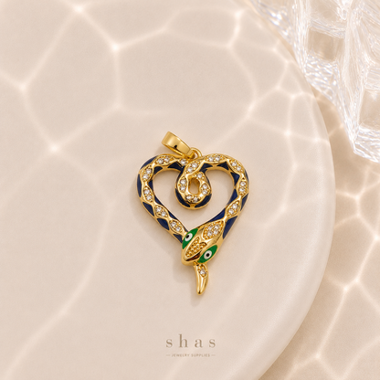 GPC18J Heart Snake Zircon Pendant Charm ( 1 PC ) Premium Plated