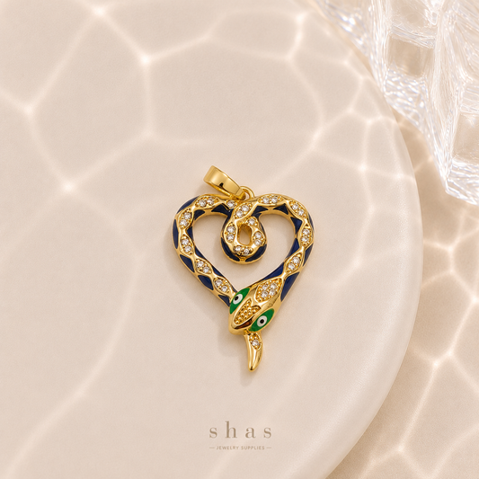 GPC18J Heart Snake Zircon Pendant Charm ( 1 PC ) Premium Plated