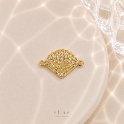 GPC18K Sea Scallop Shell Zircon Connector Charm ( 1 PC ) Premium Plated