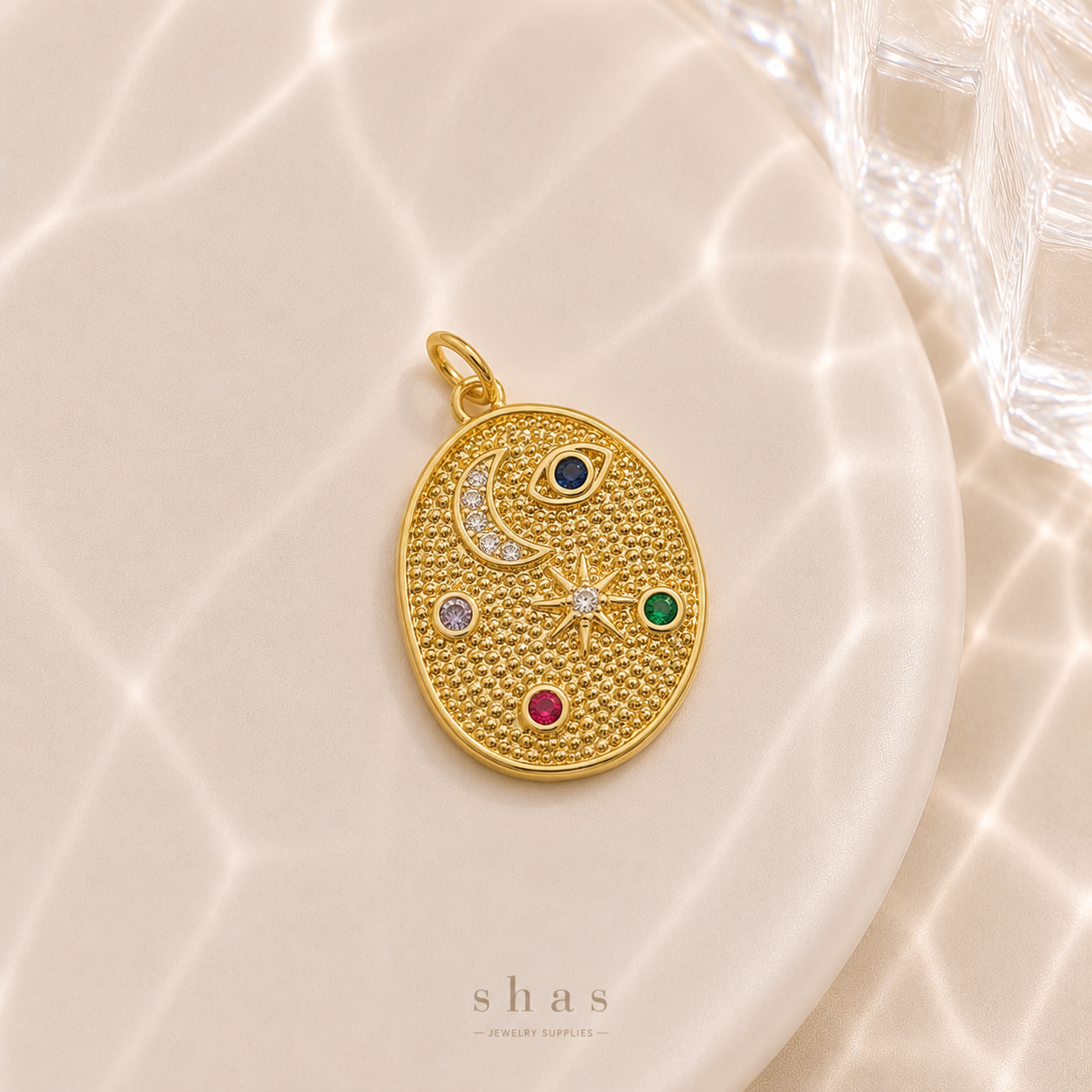 GPC18L Celestial Moon & Star Zircon Charm ( 1 PC ) Premium Plated