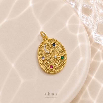 GPC18L Celestial Moon & Star Zircon Charm ( 1 PC ) Premium Plated