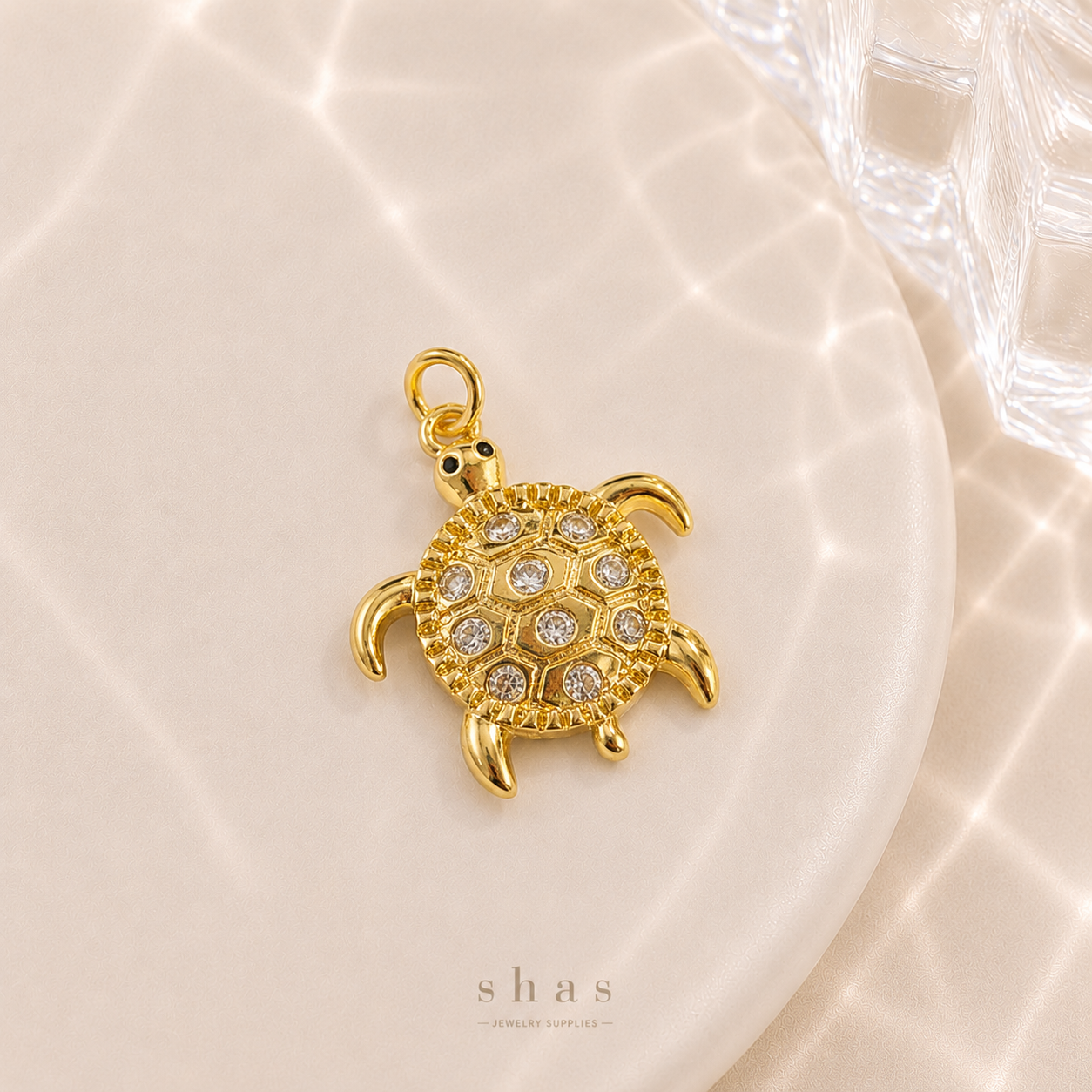 GPC18N Sea Turtle Zircon Pendant Charm ( 1 PC ) Premium Plated