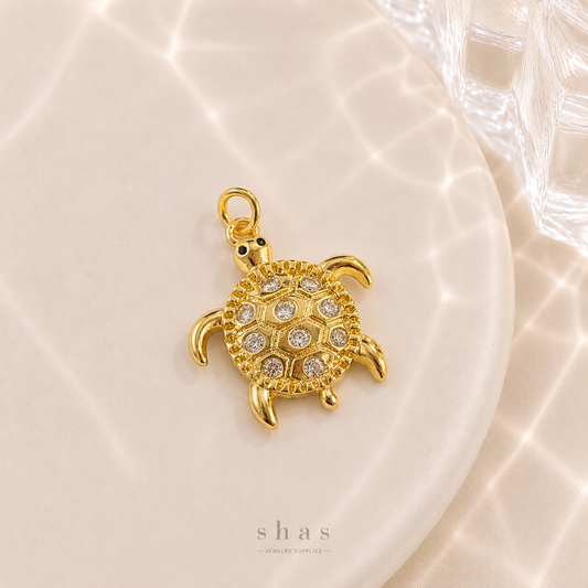 GPC18N Sea Turtle Zircon Pendant Charm ( 1 PC ) Premium Plated