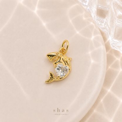 GPC18P Sea Shark Heart Zircon Charm ( 1 PC ) Premium Plated