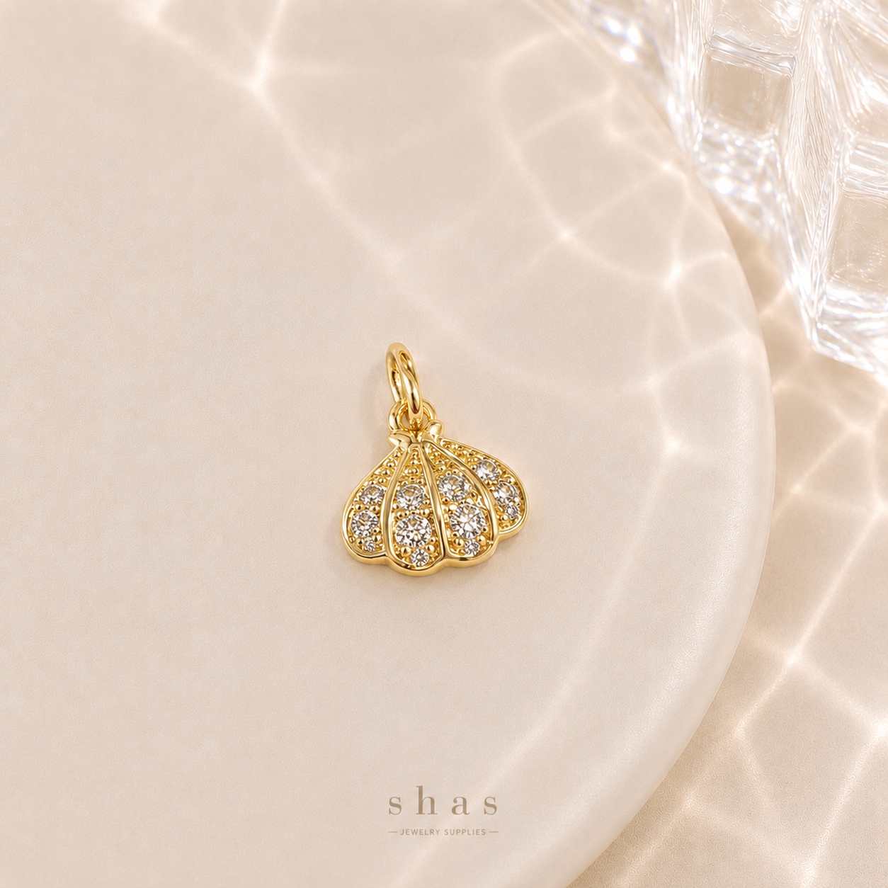 GPC18R Sea Shell Zircon Charm ( 1 PC ) Premium Plated