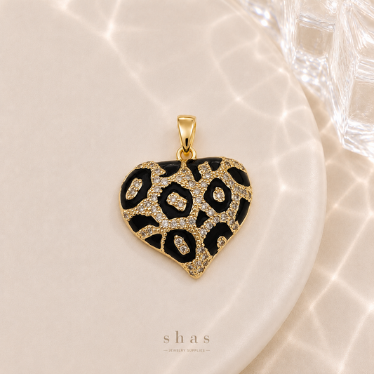 GPC18S Leopard Print Heart Zircon Pendant Charm ( 1 PC ) Premium Plated