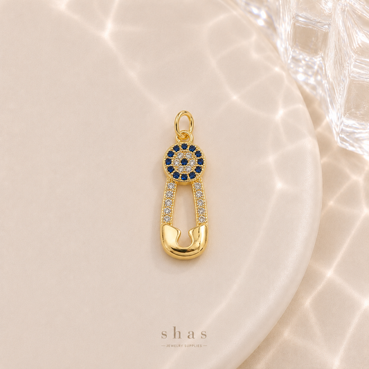 GPC18T Evil Eye Pin Zircon Charm ( 1 PC ) Premium Plated