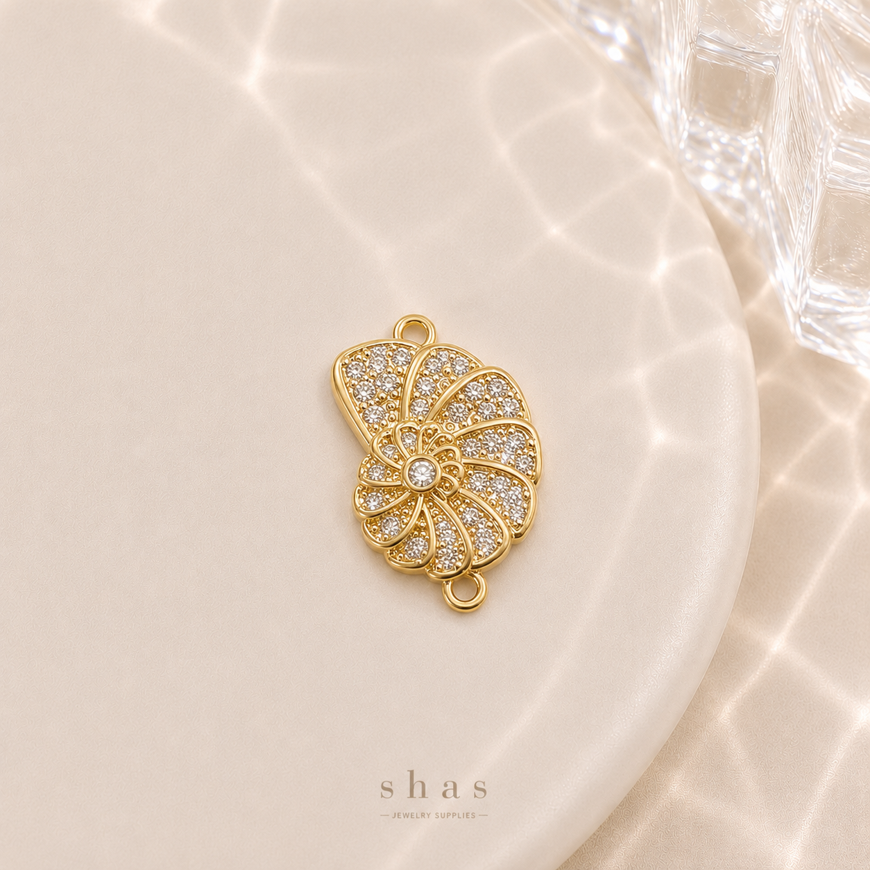 GPC18U Sea Shell Zircon Connector Charm ( 1 PC ) Premium Plated