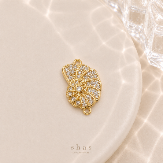 GPC18U Sea Shell Zircon Connector Charm ( 1 PC ) Premium Plated
