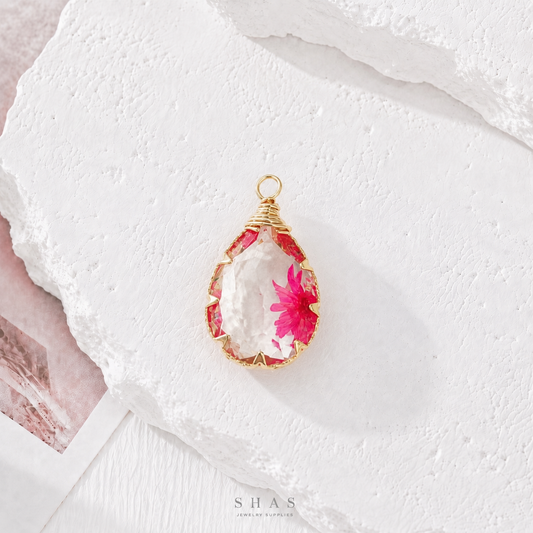 RFC02E Crystal Drop Resin Flower Pendant Charm ( 1 pc )