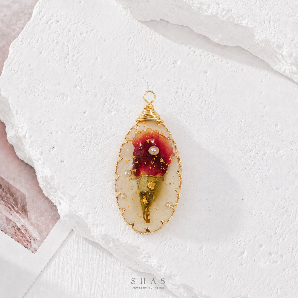 RFC02L Rose Resin Flower Pendant Charm ( 1 pc )