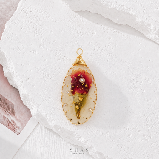 RFC02L Rose Resin Flower Pendant Charm ( 1 pc )