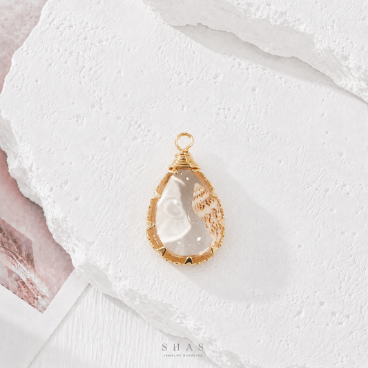 RFC02D Crystal Drop Seashell Resin Pendant Charm ( 1 pc )