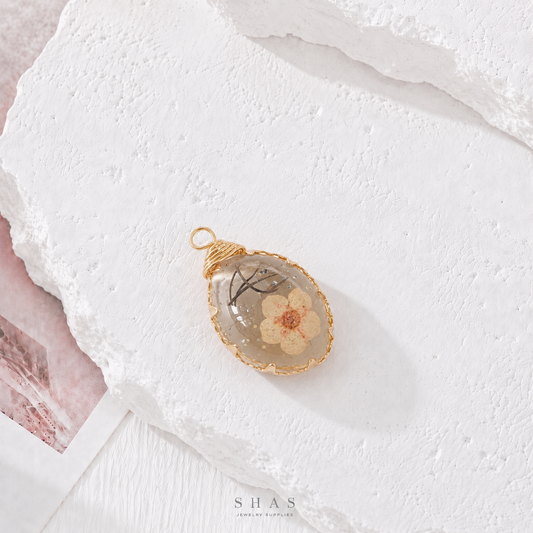 RFC02B Teardrop Pink Resin Flower Pendant Charm ( 1 pc )