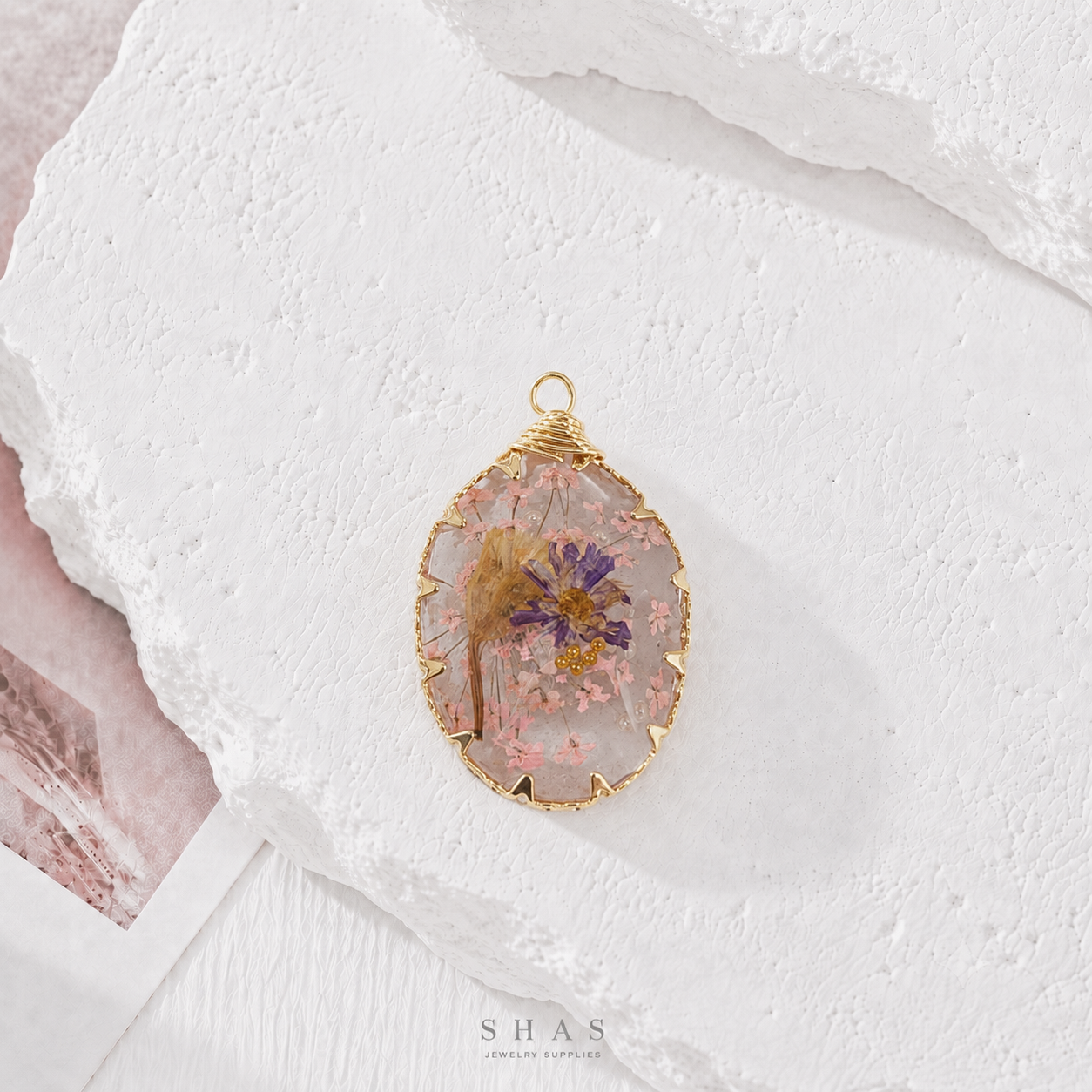 RFC02G Pink Purple Resin Flower Pendant Charm ( 1 pc )
