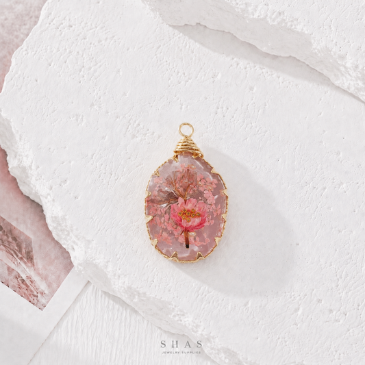 RFC02M Pink Resin Flower Pendant Charm ( 1 pc )