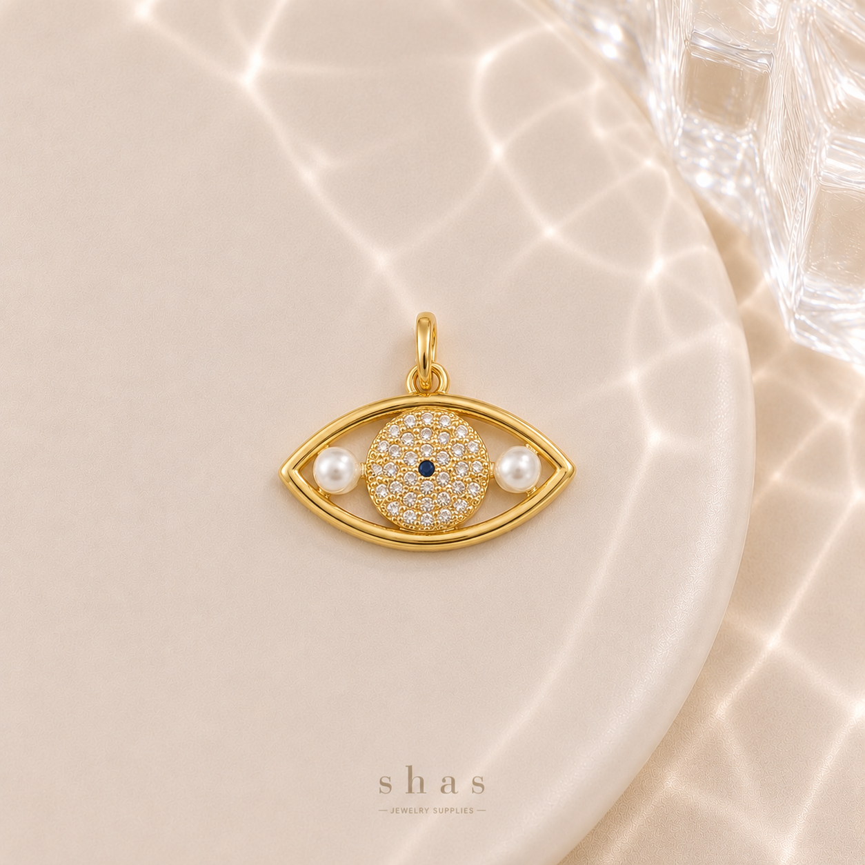 GPC18Y Pearl Eyes Zircon Charm ( 1 PC ) Premium Plated
