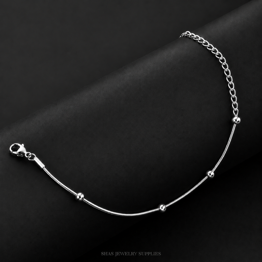 RBS01J Ball Bead Chain Bracelet ( 1 pc ) Silver PVD Plated