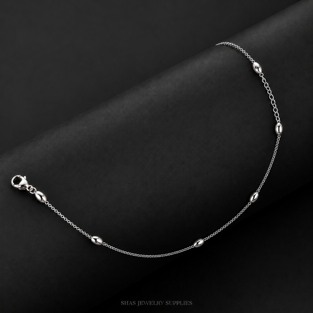 RBS01G Oval Bead Chain Bracelet ( 1 pc ) Silver PVD Plated