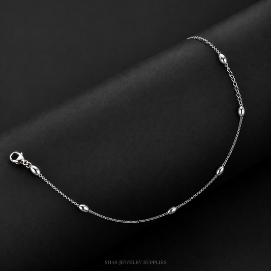 RBS01G Oval Bead Chain Bracelet ( 1 pc ) Silver PVD Plated