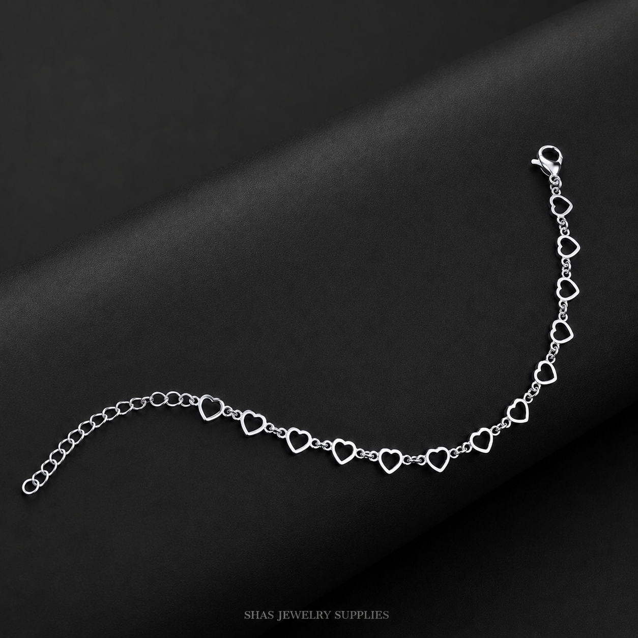 RBS01K Heart Link Chain Bracelet ( 1 pc ) Silver PVD Plated