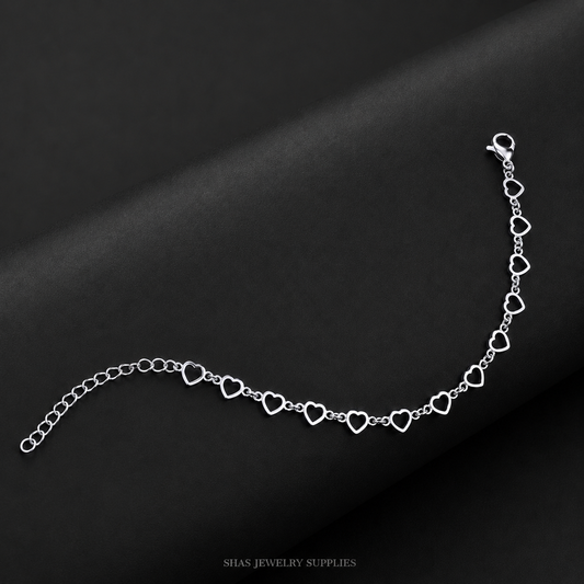RBS01K Heart Link Chain Bracelet ( 1 pc ) Silver PVD Plated