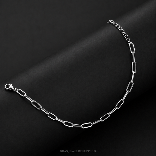 RBS01N Chunky Paper Clip Link Chain Bracelet ( 1 pc ) Silver PVD Plated