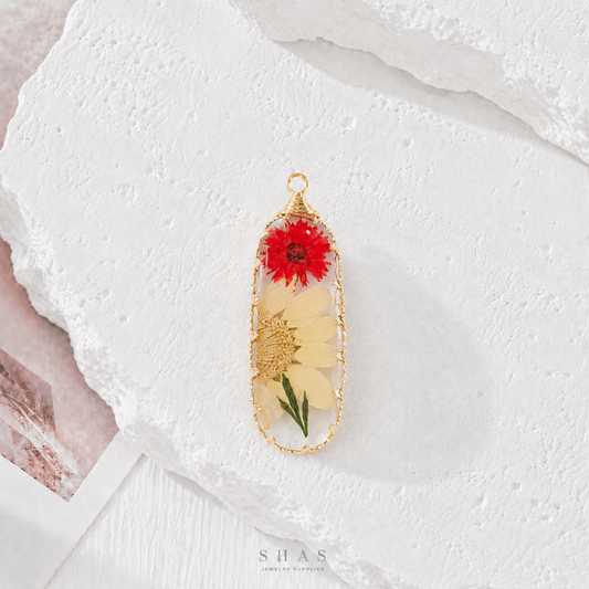 RFC01S Pink Long Resin Flower Pendant Charm ( 1 pc )