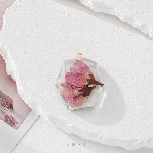 RFC01W Purple Hexagonal Resin Flower Pendant Charm ( 1 pc )