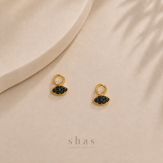 SC19V Tiny Eye Black Zircon Charm ( 1 pc ) 18k Gold PVD