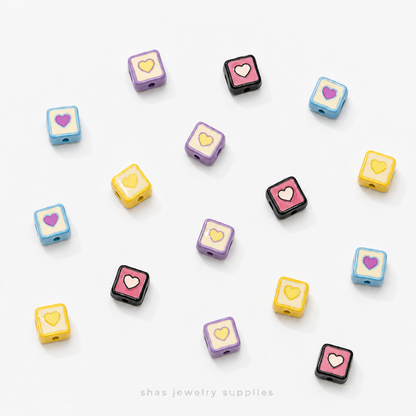 APB08D Square Heart Alloy Printed Bead ( 1 pc )