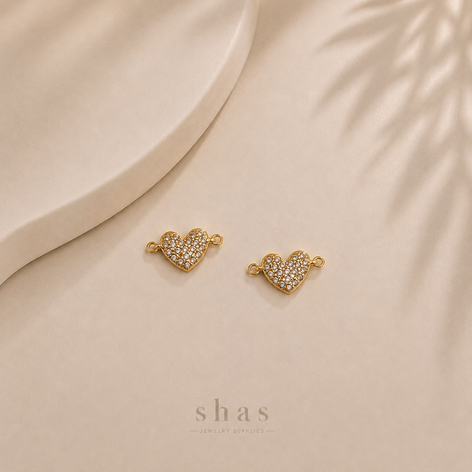SC18L White Heart Zircon Connector Charm  ( 1 pc ) 18k Gold PVD