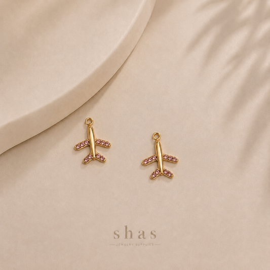 SC19P Aeroplane Pink Zircon Charm ( 1 pc ) 18k Gold PVD