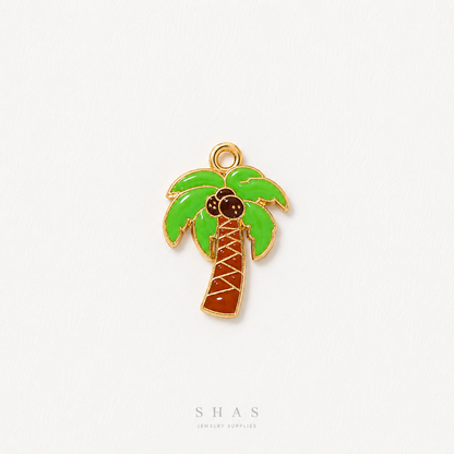 EC03G Coconut Tree Enamel Charm ( 1 pc ) High Quality Shine