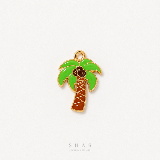 EC03G Coconut Tree Enamel Charm ( 1 pc ) High Quality Shine