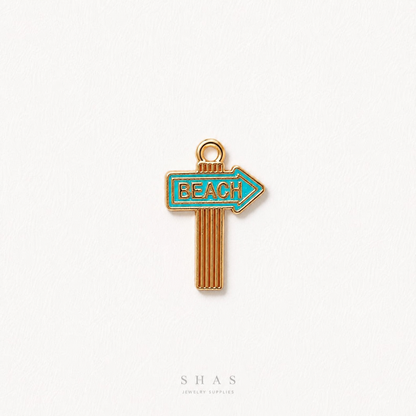 EC03C Beach SignBoard Enamel Charm ( 1 pc ) High Quality Shine