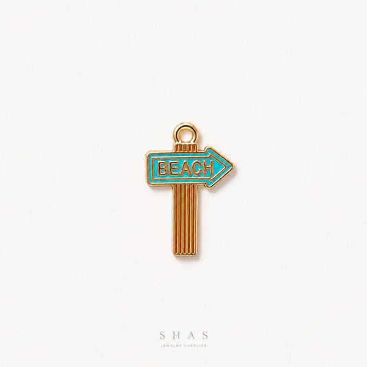 EC03C Beach SignBoard Enamel Charm ( 1 pc ) High Quality Shine