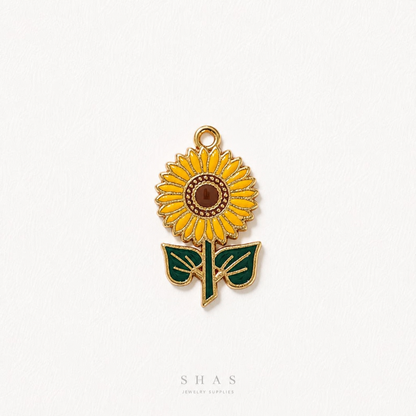 EC02V Sunflower Enamel Charm ( 1 pc ) High Quality Shine