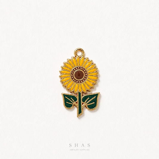 EC02V Sunflower Enamel Charm ( 1 pc ) High Quality Shine