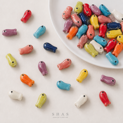PCB07 Fish Electroplated Ceramic Bead ( 1 pc ) Porcelian Ceramic