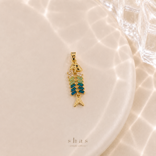GPC19Q Sea Fishbone Zircon Pendant Charm ( 1 PC ) Premium Plated