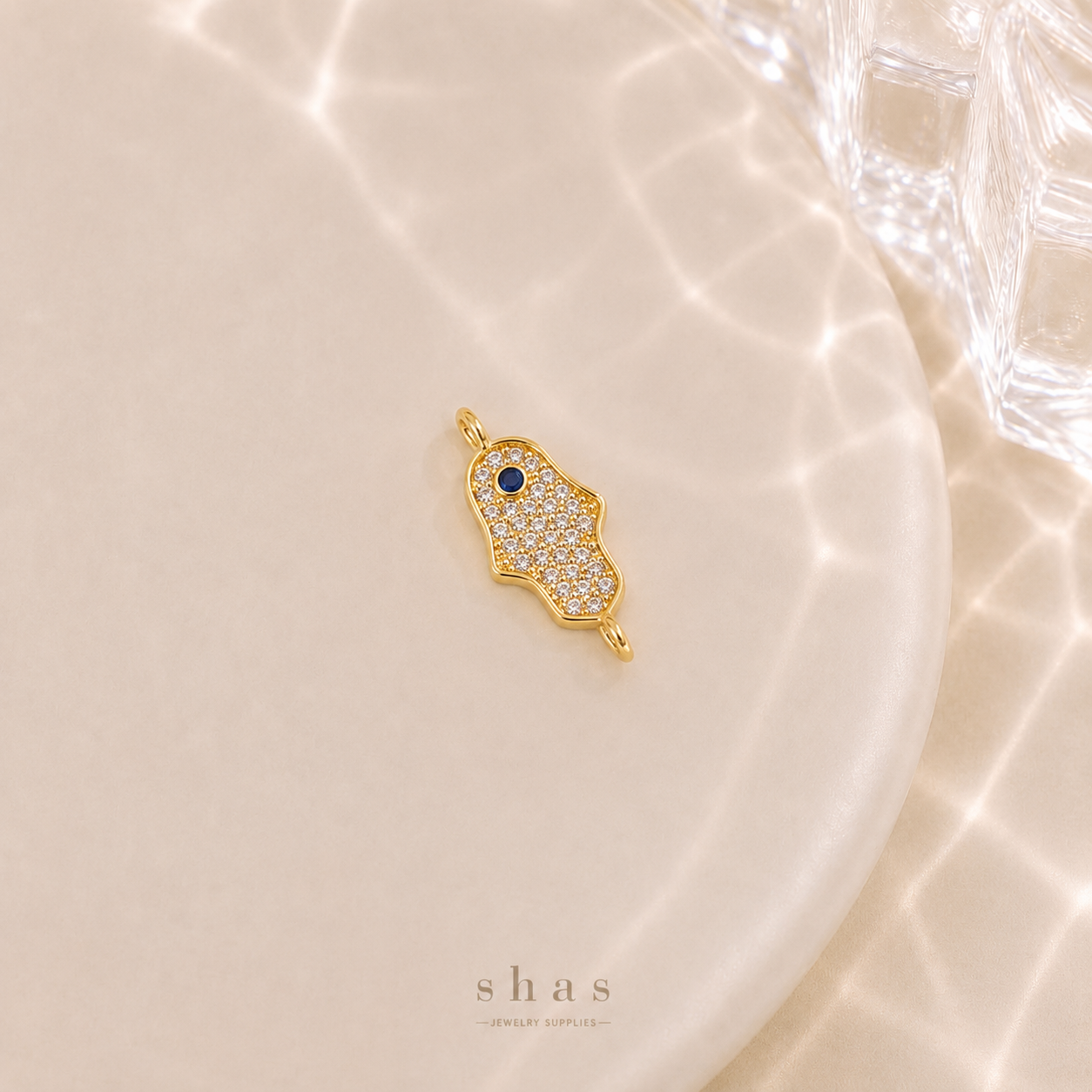 GPC19K Hamsa Zircon Connector Charm ( 1 PC ) Premium Plated