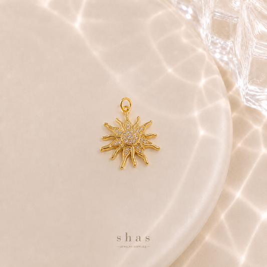 GPC19E Golden Sun Zircon Pendant Charm ( 1 PC ) Premium Plated